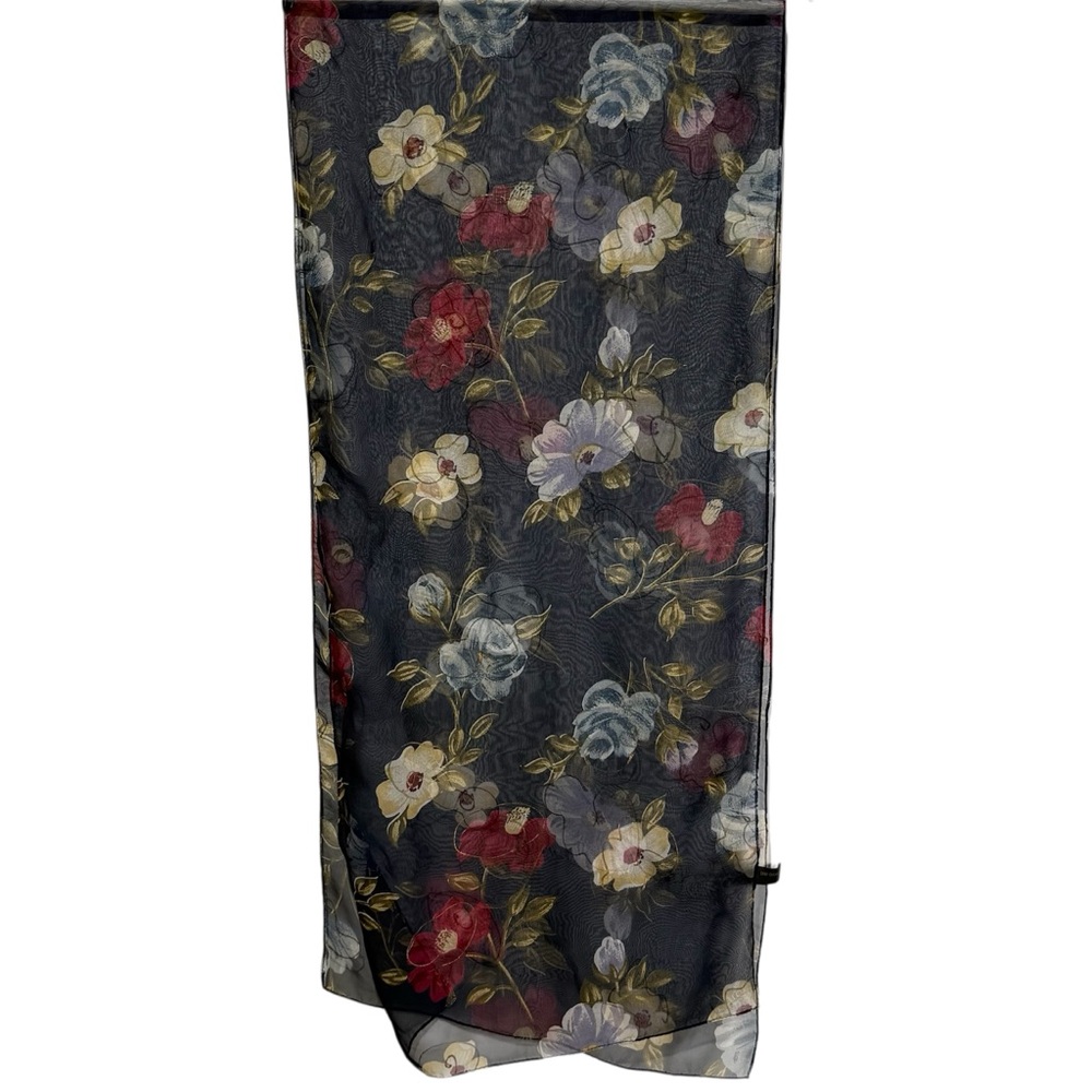 blue Floral elegant sheer scarf with vibrant color old money